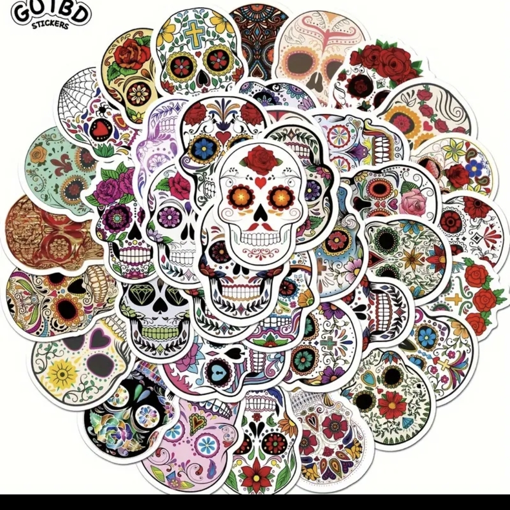 Vibrant Day of the Dead Skull Stickers by